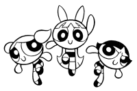 A coloring page of powerpuff girls
